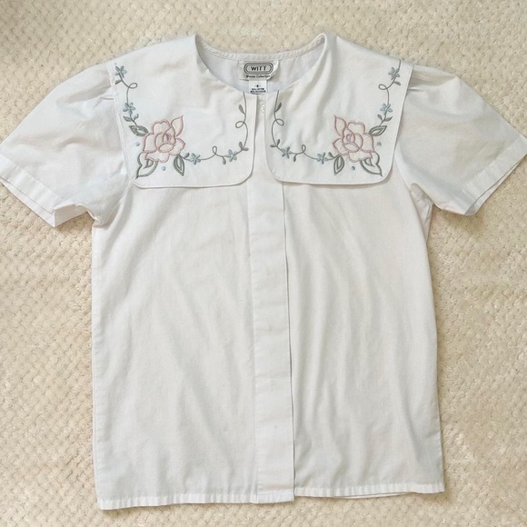 Vintage 1970s Cottagecore Witt Embroidered Blouse with Oversized Collar - Picture 5 of 10